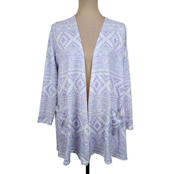 Lularoe Medium Lavender Purple White Tribal Aztec Cardigan - Picture 1 of 4